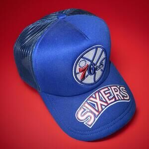 Rare Philadelphia 76ers Mitchell & Ness Sixers Adjustable Blue Trucker Hat